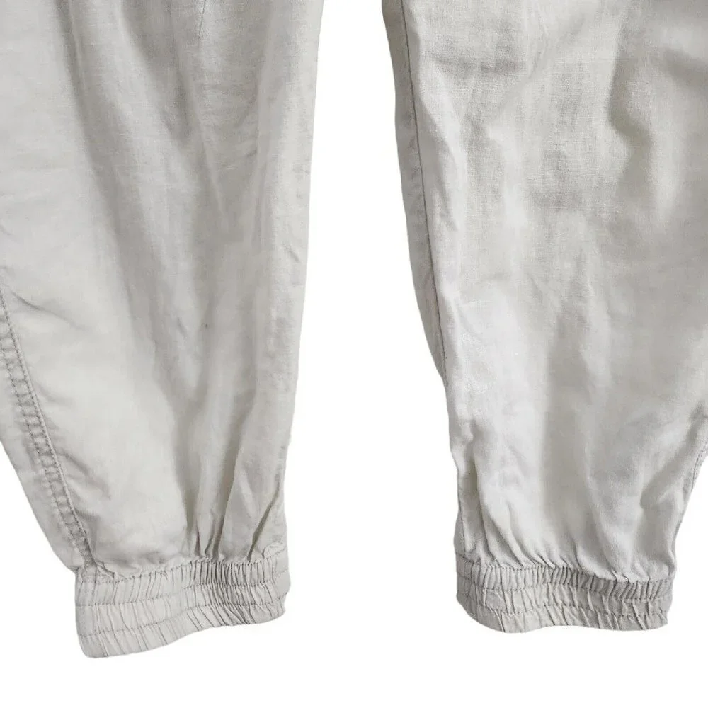 Zara‎ Joggers Womens XS Cream Liken High-Rise Drawstring Lightweight Pants Beach